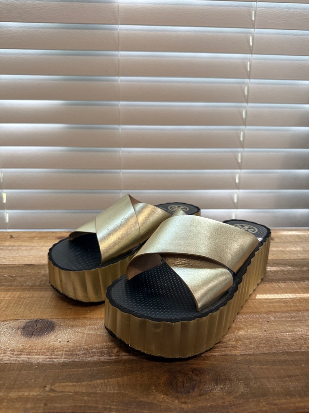 Tory Burch Gold Platform Slide Sandals